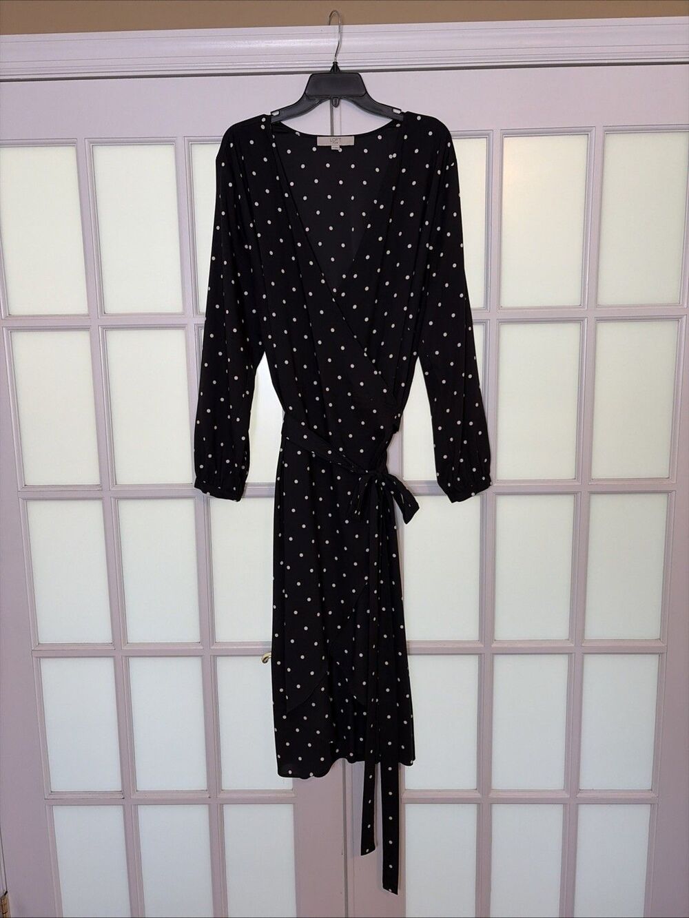 Ann Taylor Loft Plus Midi Wrap Dress Black and White Polka Dot, Size 20
